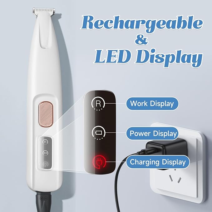 Paw Trimmer for Dogs Electric Upgraded, Pet Paw Trimmer with LED Light Waterproof, Cordless Low Noise Pet Hair Clipper Rechargeable, Small Grooming Shaver for Cats Eyes Face Ears Feet Rump Around Hair