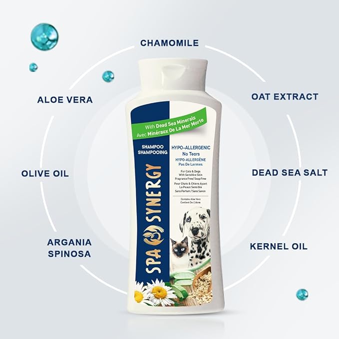 Pet Dog Shampoo Natural Dead Sea Mineral Rich, Aloe Vera, Moisturizing, Soothing, pH Balanced, Soap Free, Paraben Free, Fragrance Free – Hypo-Allergenic No Tears - (1) Bottle 16.5 FL OZ