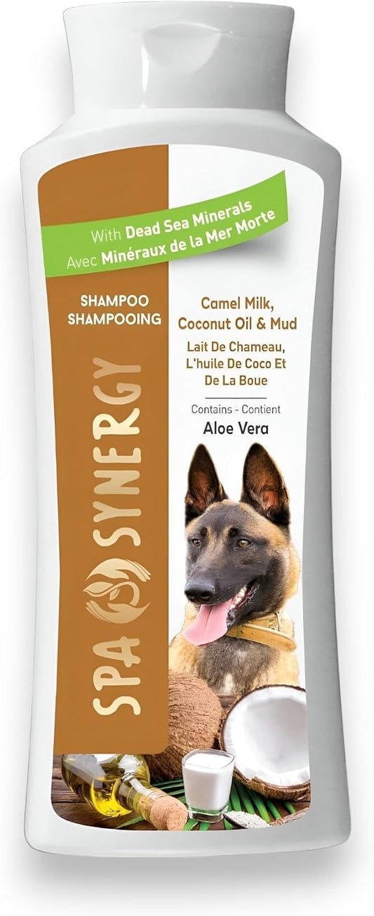 Pet Dog Shampoo Mud and Natural Dead Sea Mineral Rich, Aloe Vera & Vitamin-E, Soothing, Soften, Anti Dandruff, Cleansing- Camel Milk & Coconut Oil - (1) Bottle 16.5 FL OZ