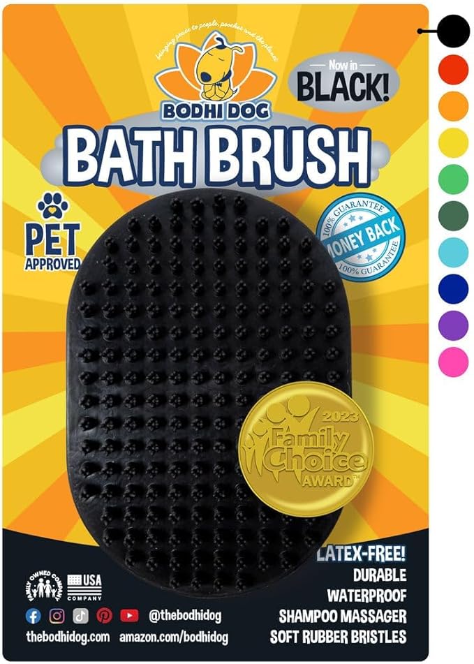 Bodhi Dog Shampoo Brush - Pet Grooming & Bath Supplies for Cats and Dog - Bath Brush for Long & Short Hair - Premium Scrubber for Shower, Bathing & Massage (One Pack, Black)