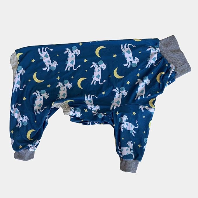 Tooth and Honey Pit Bull Pajamas/Cow Moon Star Print Dog Jumpsuit Onesie Full Coverage Lightweight Pullover Large Dog pjs