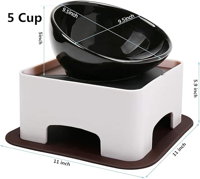 Bulldog Anti-Slip Dog Cat Dish Detachable Ceramic Dog Bowl Pet Sterile Tilted Pet Feeder Slope Base (White Ceramic Bowl, 5 Cup Medium/Large Dog)