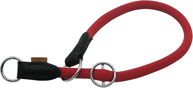 Braided Rope Collar, Pro Training Dog Collar, No Pull Round Martingale Collar, Slip Collar with Slidable Stop Ring - Ideal for Large Dogs (L(1/2") - 22" Long, Red)