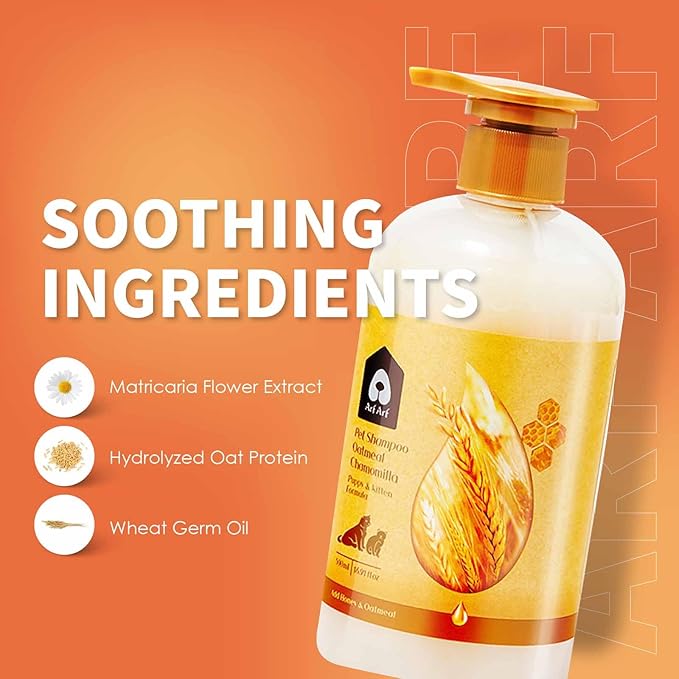 Arf Arf Dog Shampoo Puppy & Kitten, Tearless & Gentle Oatmeal Formula 16oz, Non-Irritating, Honey-Infused, Pet-Friendly, Great for Delicate Skin, Suitable for All Breeds and Ages - 16oz
