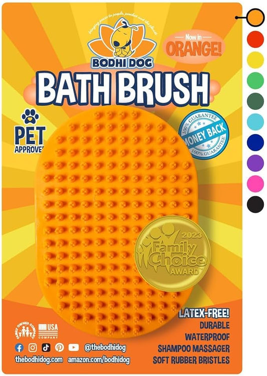 Bodhi Dog Shampoo Brush - Pet Grooming & Bath Supplies for Cats and Dog - Bath Brush for Long & Short Hair - Premium Scrubber for Shower, Bathing & Massage (One Pack, Orange)