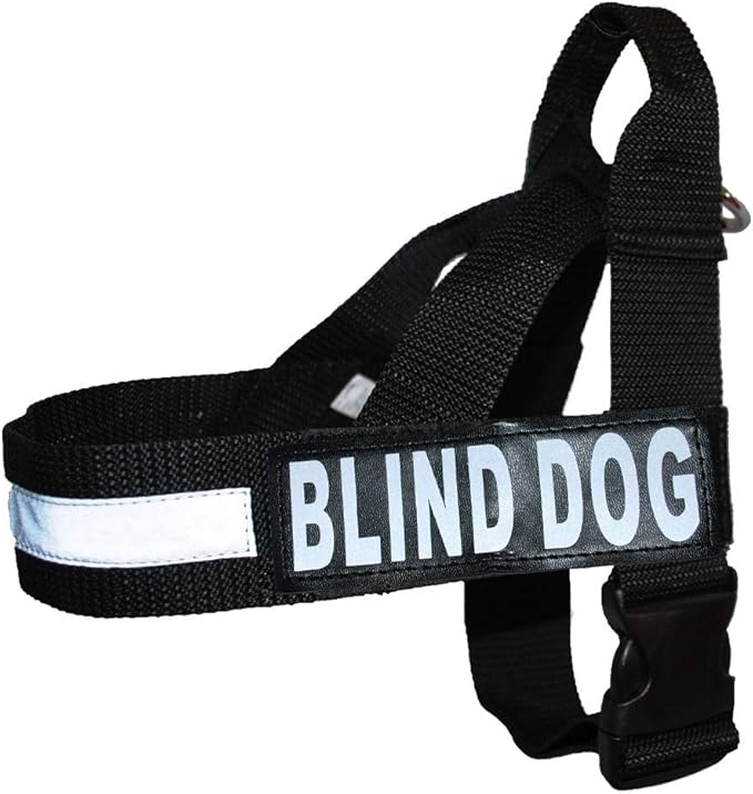 Blind Dog Nylon Strap Service Dog Harness No Pull Guide Assistance Comes with 2 Reflective Blind Dog Removable Patches. Please Measure Your Dog Before Ordering. (Medium Fits Girth 22-29")