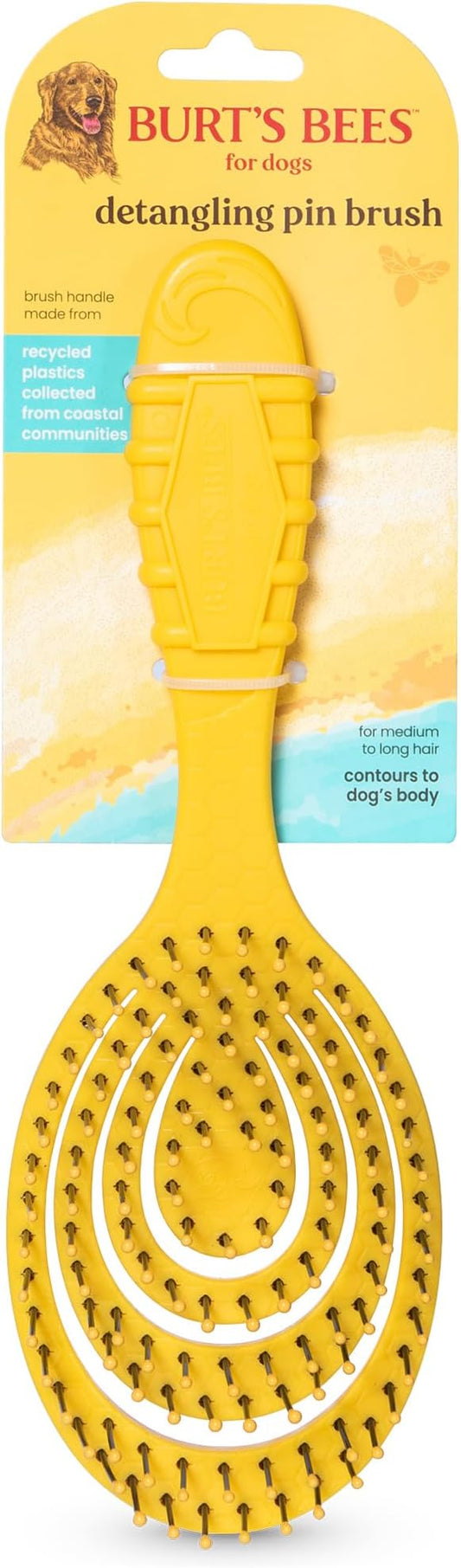 Burt’s Bees for Pets Detangling Pin Brush for Dogs with Medium to Long Hair with Handle Made from Recycled Plastics Collected from Coastal Communities | Dog Brush Removes Tangles and Loosens Matting