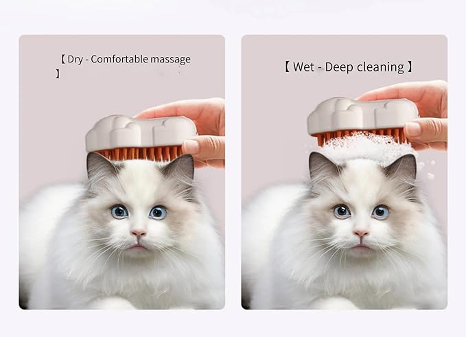 Cat Steam Brush: 3-in-1 Pet Grooming Steamer, Steamy Hair Brush for Cats, Undercoat Removal, Detangle, Removes Fleas, White, Hair Brush