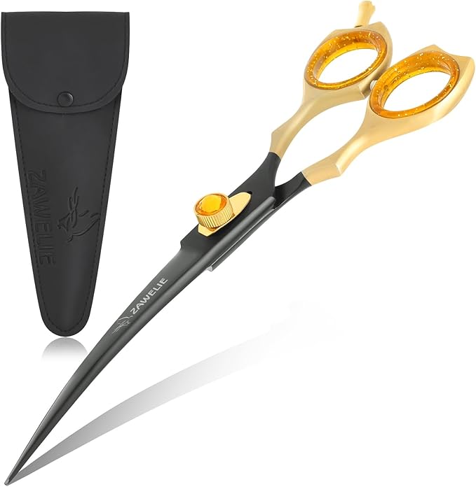 Dog Grooming Scissor- 7.5” Pet Shears, Japanese Stainless Steel Ergonomic Pet Grooming Scissor, Heavy Duty Sharp and Comfortable pet Scissors for Grooming, Dogs, Cats and Other Animals (Curved)