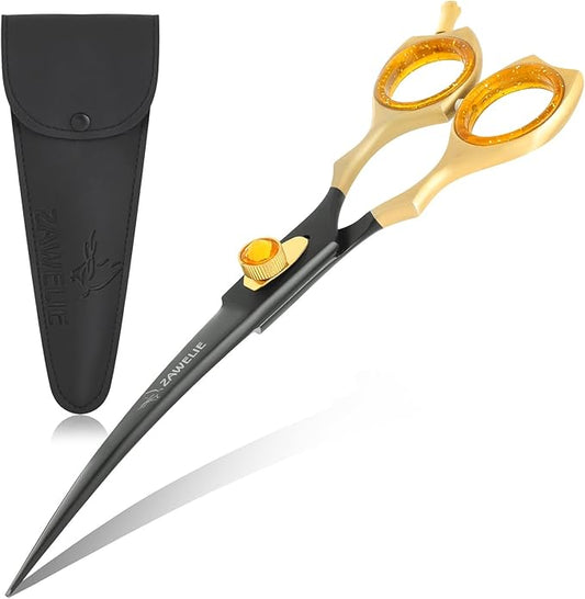 Dog Grooming Scissor- 7.5” Pet Shears, Japanese Stainless Steel Ergonomic Pet Grooming Scissor, Heavy Duty Sharp and Comfortable pet Scissors for Grooming, Dogs, Cats and Other Animals (Curved)