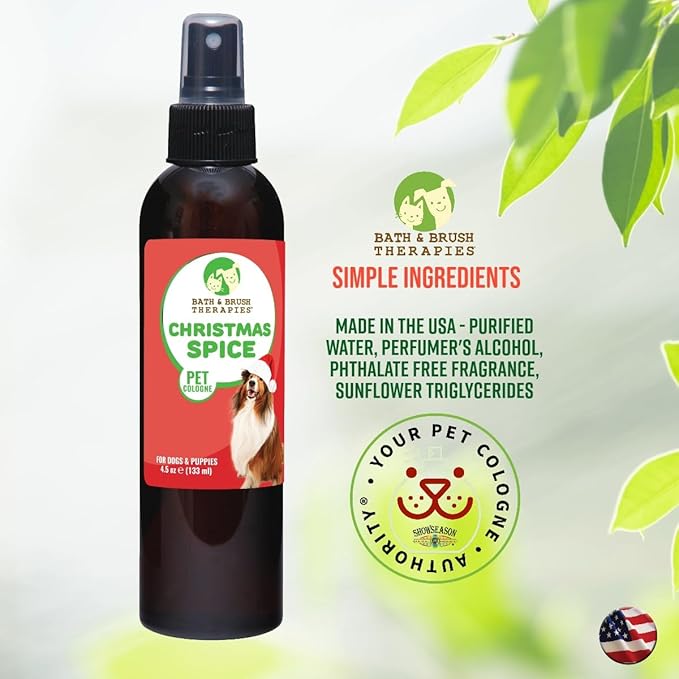 Bath & Brush Therapies® Christmas Spice Pet Cologne 4.5 oz For Dogs | Long-Lasting Odor Eliminator | Cruelty-Free | Paraben-Free | Biodegradable | Made in USA