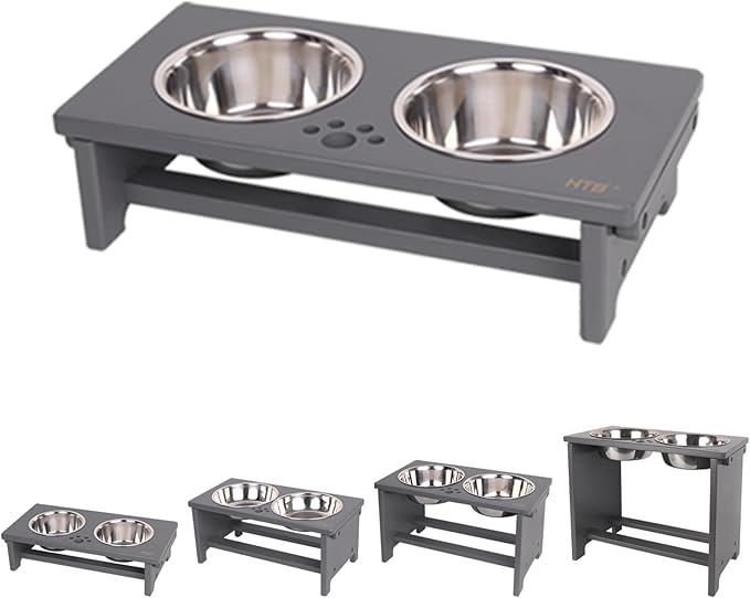 HTB Elevated Dog Bowls,Raised Dog Bowl Stand with 2 Stainless Steel Bowls,Elevated Raised Dog Bowls for Large Medium Small Sized Dogs