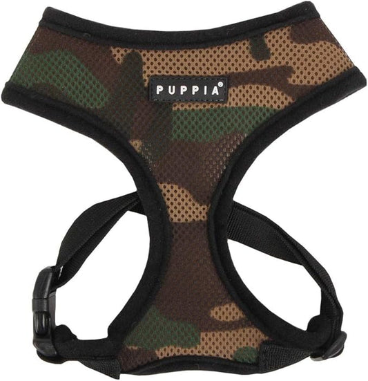 Puppia Soft Dog Harness No Choke Over-The-Head Triple Layered Breathable Mesh Adjustable Chest Belt and Quick-Release Buckle, Camouflage, Small