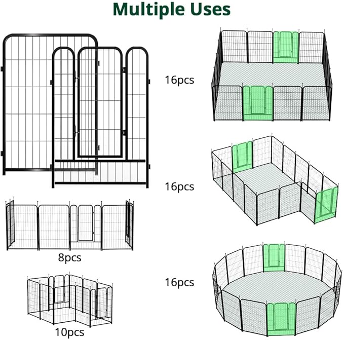 PawGiant Dog Fence Playpen 24”/32”/40” Indoor Outdoor for Small/Medium/Large Dogs, Metal Pet Puppy Cat Exercise Fencing Gate Crate Cage Outside RV, Camping, Yard, Garden (16 Panel, 27" W x 40" H)
