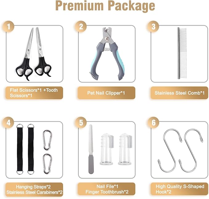 Pet Grooming Hammock for Dogs & Cats with Nail Clippers/Nail Trimmers/Scissors/Toothbrush, Dog Grooming Harness for Nail Trimming Pet Home Grooming Assistant 14-Piece Set (S)
