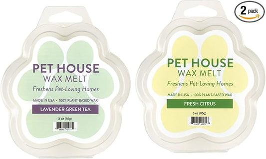 One Fur All Pet House Wax Melts - Lavender Green Tea & Fresh Citrus Pack of 2 - Odor Eliminating, Long-Lasting Scented Wax Melts - Pet-Friendly, Natural