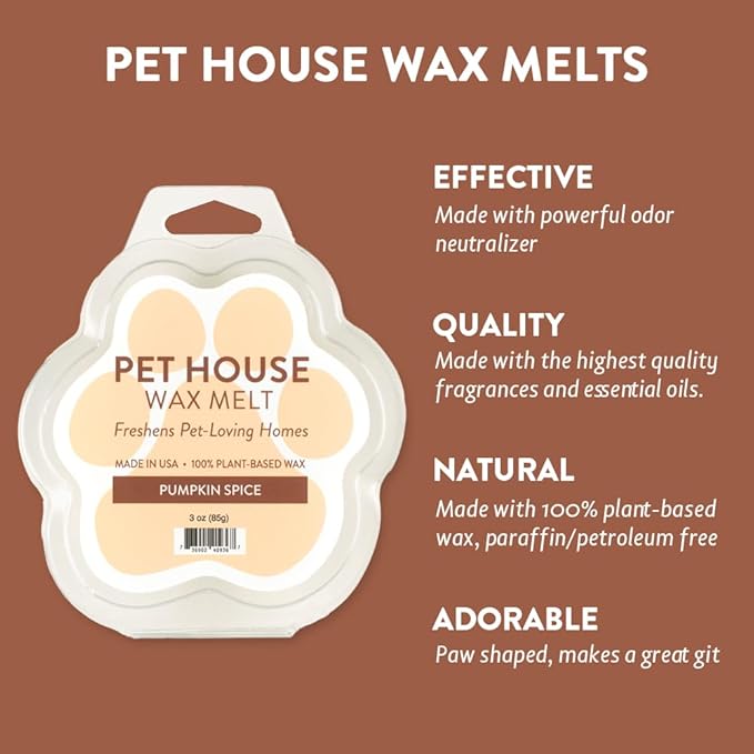 One Fur All Pet House Wax Melts - Pumpkin Spice Pack of 2 - Pet Odor Eliminating Wax Melts - Long-Lasting Scented Wax Melts - Pet-Friendly Wax Melts - Natural Wax Melts
