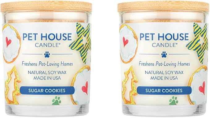 One Fur All Pet House Scented Candle, 9 OZ Glass Jar, 100% Plant-Based Soy Candle with a Cotton Wick, Clean Burning, Long Lasting Pet Odor Candles for Home, Sugar Cookies - 2 Pack