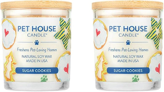 One Fur All Pet House Scented Candle, 9 OZ Glass Jar, 100% Plant-Based Soy Candle with a Cotton Wick, Clean Burning, Long Lasting Pet Odor Candles for Home, Sugar Cookies - 2 Pack