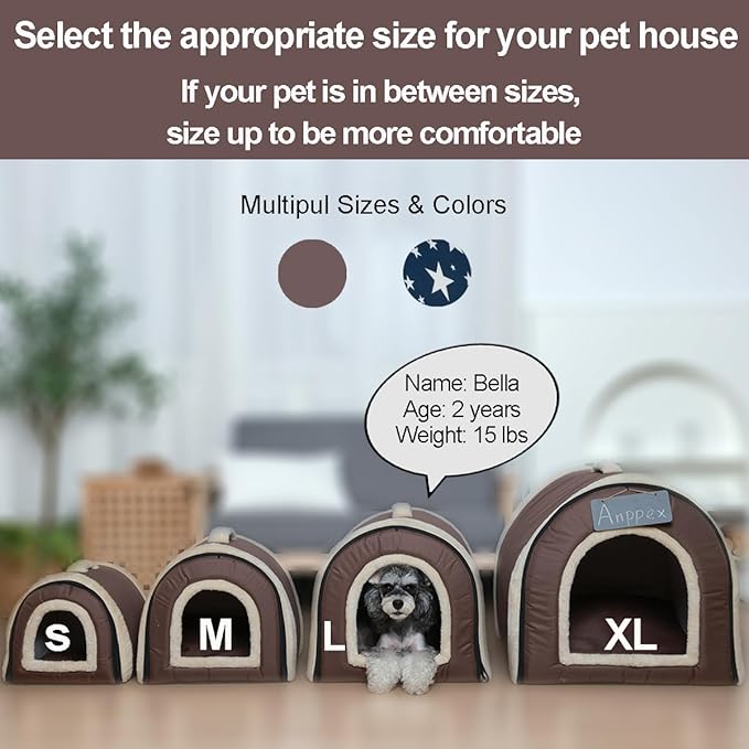 ANPPEX Small Igloo Dog House Indoor,M Size Dog Cave for Small Dogs and Cats,2-in-1 Washable Covered Dog Bed,Brown