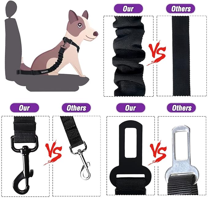 COOYOO Dog Seat Belt,3 Piece Set Retractable Dog Car Harness Adjustable Dog Seat Belt for Vehicle Nylon Pet Safety Seat Belts Heavy Duty & Elastic