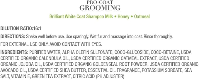 Pro-Coat Grooming Brilliant White Coat Shampoo (Oatmeal, Milk, & Honey) 1 Gallon