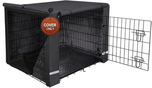 Yotache 36" Double Door Dog Crate Cover - 600D Waterproof Polyester Privacy Kennel Cover with Anti-Slip Straps | Machine-Washable Pet Cage Accessories for Indoor/Outdoor (Black, Crate Not Included)