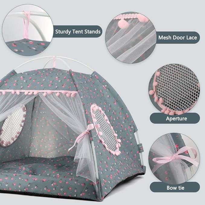 pawstrip Dog Tent Indoor Cat House Pink Puppy Bed Portable Pet Teepe Princess Dog Camping Tent Outdoor Kitten Houses Cute Bunny Nest Girl Kitty Cave