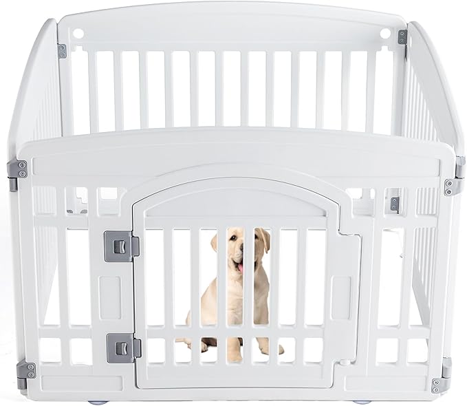Dog Playpen 4-Panel 24" | Safe & Secure Indoor/Outdoor Pet Fence | Folding & Portable | 35 x 35 x 24IN, Ideal for Small to Medium Dogs | Easy to Clean （White）