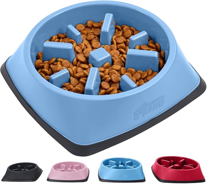 Gorilla Grip Slow Feeder Dog and Cat Bowls, Interactive Puzzle Toy for Dogs and Cats Food Training, Keeps Pets Busy and Prevents Puppy Overeating, Large, Small Breeds, 100% BPA Free, 4 Cup Light Blue