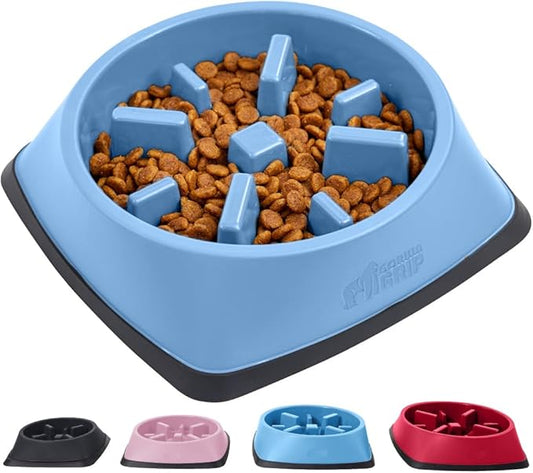Gorilla Grip Slow Feeder Dog and Cat Bowls, Interactive Puzzle Toy for Dogs and Cats Food Training, Keeps Pets Busy and Prevents Puppy Overeating, Large, Small Breeds, 100% BPA Free, 4 Cup Light Blue