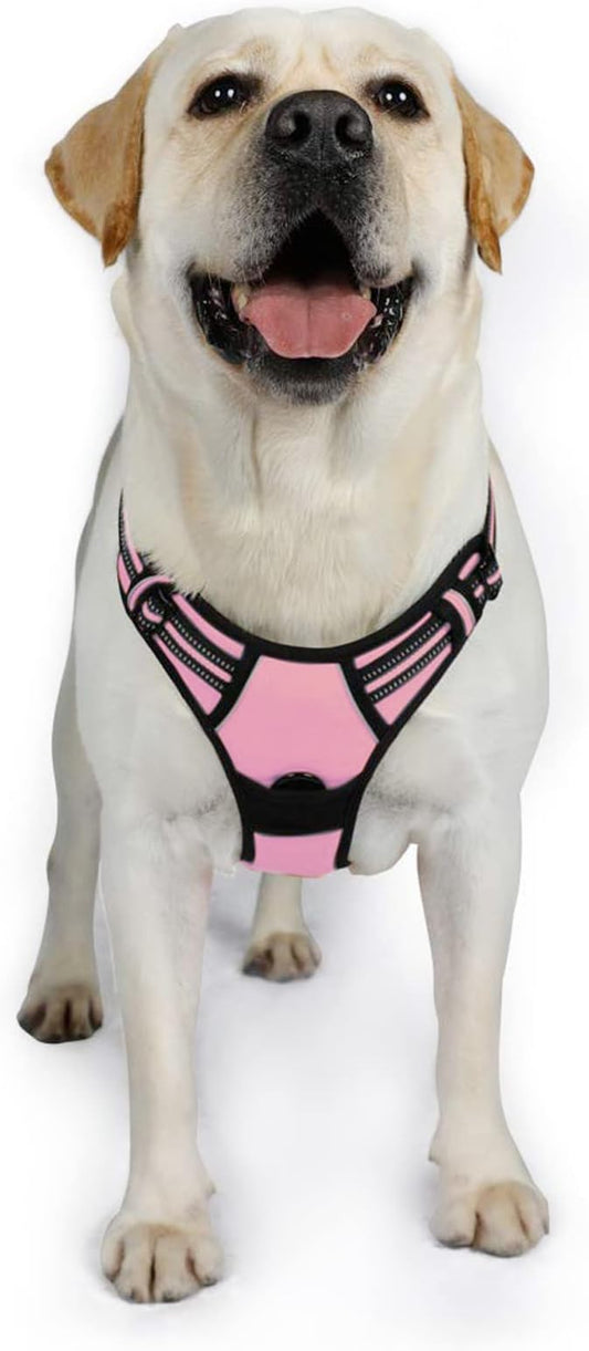 rabbitgoo Dog Harness,No-Pull Pet Harness with 2 Leash Clips, Adjustable Soft Padded Dog Vest, Reflective No-Choke Pet Oxford Vest with Easy Control Handle for Large Dogs, Pink, XL