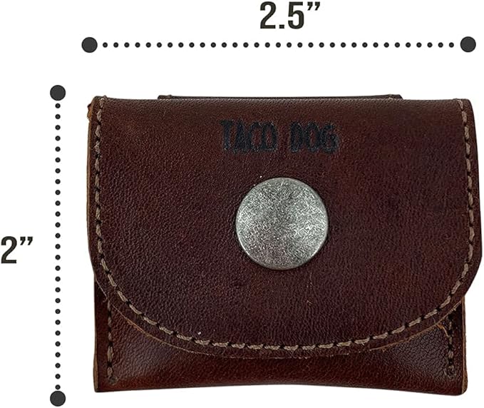 Taco Dog, Dog Tag Silencer Handmade from 100% Full Grain Leather - Durable Pouch with Button Snap Closure That Attaches to Collar - Store Pet ID Tags for Zero Noise, Great for Hunting - Bourbon Brown