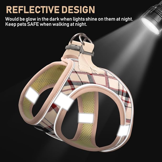 GAMUDA Dog Harness, Collar and Seat Belt Set, Vehicle Safety Harness, Retractable Adjustable Pet Seatbelts with Travel Strap and Carabiner for Most Cars (Beige, L)