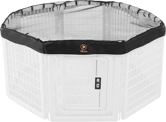 PJYuCien Dog Playpen Mesh Top Cover, Fits 24 Inch 8 Panels Regular Octagon Plastic Exercise Pet Pen, Adhesive Tape Connections, Black (Note: Cover Only, Fence Not Included)