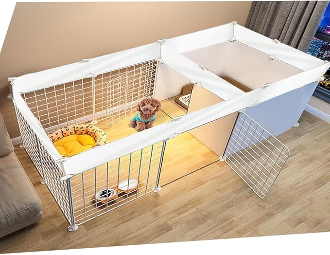 Dog Playpen Indoor with Door, DIY Puppy Play Pen Portable Metal Wire Yard Fence Small Animal Exercise Cage for Small-Sized Dog (White(Middle)
