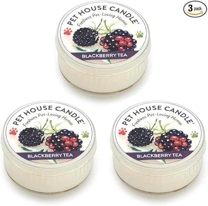 One Fur All Pet House Mini Candle - BlackBerry Tea 3 Pack - Odor Eliminator - Natural Wax - Pet-Friendly Non-Toxic Scented Candle Set