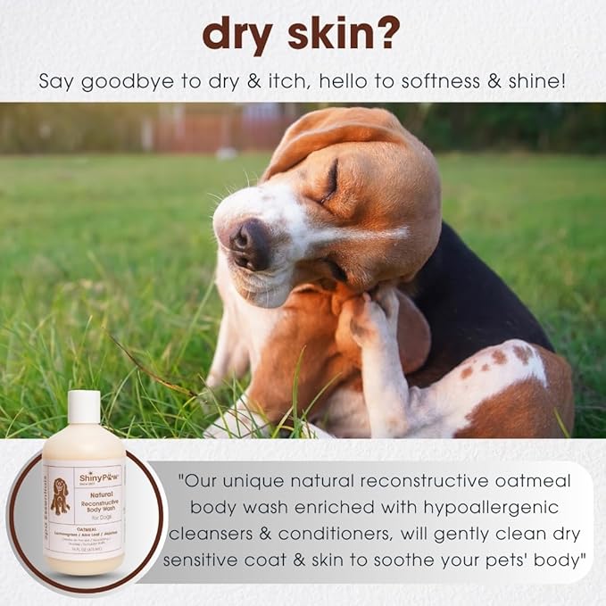 Oatmeal Shampoo for Dogs | ShinyPaw Dog Shampoo for Allergies and Itching | Controls Dog Shedding Naturally | Itchy Skin Relief for Dogs | Tearless Dog Shampoo & Conditioner Made in The USA | 16 oz