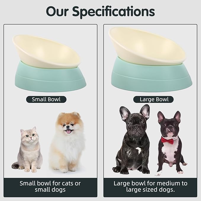Bulldog Bowl Anti-Slip Dog Cat Dish Detachable Rubber Dog Bowl Pet Sterile Tilted Pet Feeder Slope Base (Green, 3.5 Cup (Medium/Large Dog))