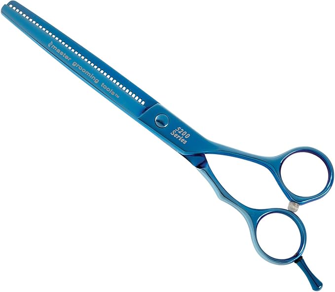 Master Grooming Tools 5200 Blue Titanium Shears — High-Performance Shears for Grooming Dogs - 42-Tooth Thinning Shears, 6½"