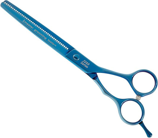 Master Grooming Tools 5200 Blue Titanium Shears — High-Performance Shears for Grooming Dogs - 42-Tooth Thinning Shears, 6½"