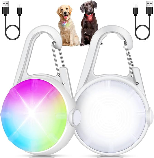 Dog Lights for Night Walking, 2 Pack 4 Modes Dog Collar Light, Rechargeable Dog Walking Light for Nighttime Clip On, IP68 Waterproof Safety Light for Running, Cycling, Camping (White)