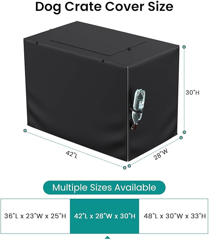 Dog Crate Cover - Privacy Kennel Cover Fits 42 inch Double Door Wire Crate, Heavy Duty 600D Oxford Fabric Dog Cage Cover with Top Window and Drinking Hole Design, Black, (Cover only)