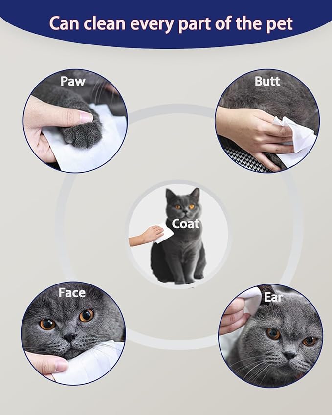 Dog Wipes for Paws and Butt – Unscented Pet Wipes for Dogs & Cats – 80 Ct Extra Thick, Lint-Free Cleaning Wipes for Face, Ears, and Sensitive Areas – Hypoallergenic & Travel-Friendly