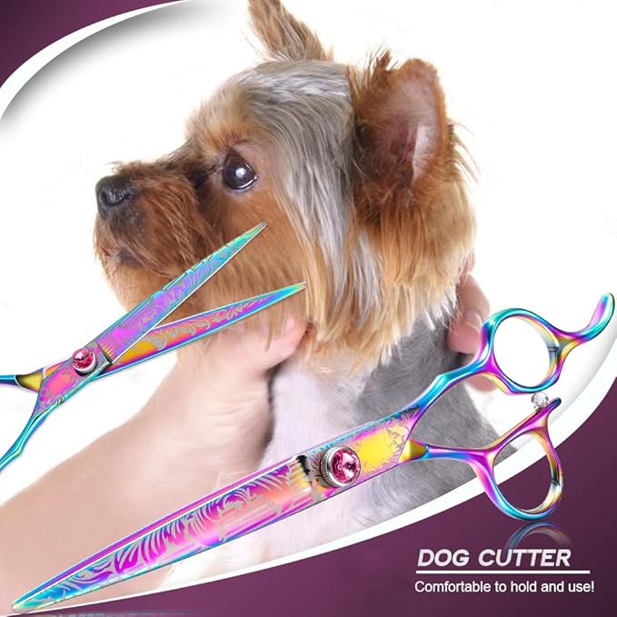 Dragon Creek Dog Grooming Scissors - Pet Cutting Thinning Chunker Shears Set for Grooming Trimming Texturizing Dog Cat Rainbow