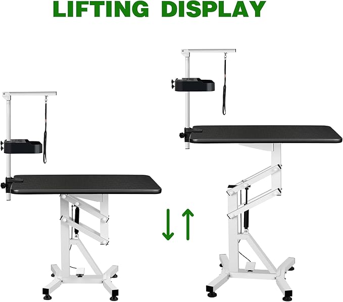 31" Dog Grooming Table, Pneumatic Lift Adjustable Small Pet Trimming Station for Home with Anti-Skid Rubber and Rotatable Desktop （Up to 50lbs）