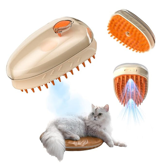 4-in-1 Pet Steam Brush, Nano Steamy Brush for Shedding, Hair Remover, Built-in Wood's Lamp, Dog Detangler Spray Dematting Brush, Cloud Care Water Brush for indoor Cats & Dogs (UV)