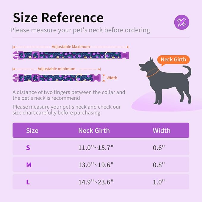 Fashionable Dog Collar with Bow Tie for Small Medium Large Dogs,Cute and Soft Puppy Collar for Male Female Dogs,Durable Cotton Dog Collar with Adjustable Buckle Butterfly Pattern (S, Purple Flower)