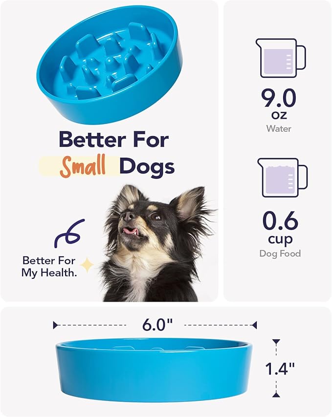 LE TAUCI Ceramic Slow Feeder Dog Bowls Small Breed, 0.6 Cups Dog Food Dish for Fast Eaters, Puzzle Bowl for Small Dogs and Cats,Blue