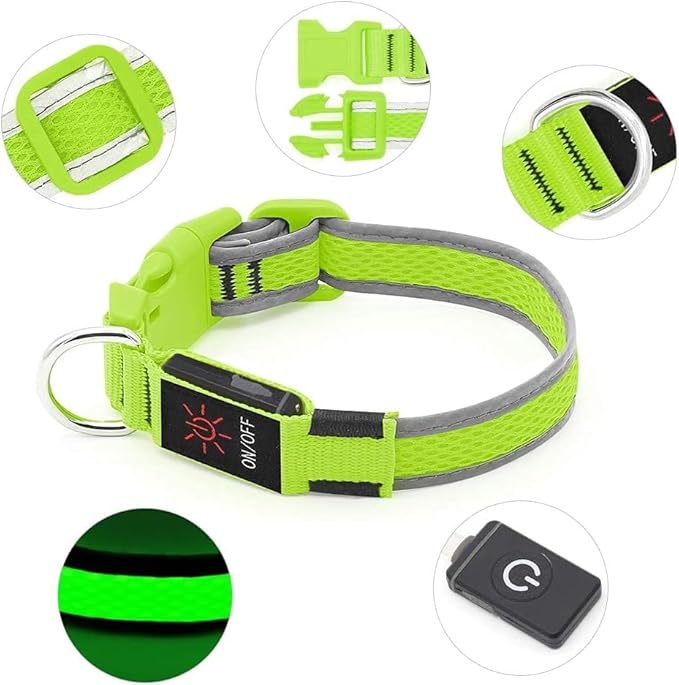 BSEEN Light Up Dog Collar - Rechargeable LED Dog Collar, Reflective Dog Collar, Adjustable Dog Glow Collar, Glowing Dog Lights for Large Dogs (Neon Green, Large)